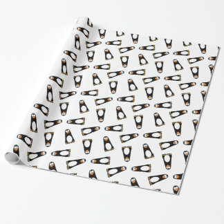Cartoon Pensive Penguin on White Repeat Pattern Wrapping Paper