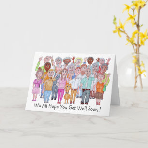 Cartoon People With A Get Well Message Card