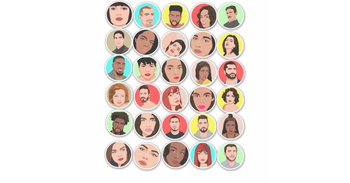 Mixed Races Collage cartoon peoples faces Mixed races art collage Sticker | Zazzle