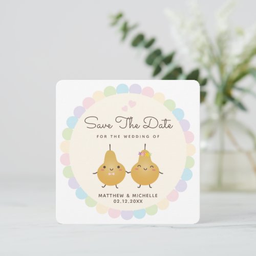 Cartoon Perfect Pear Couple Simple Cute Wedding Save The Date