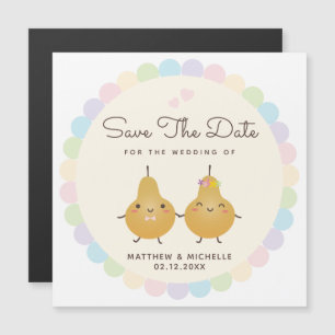 Cartoon Perfect Pear Simple Wedding Save The Date Magnetic Invitation