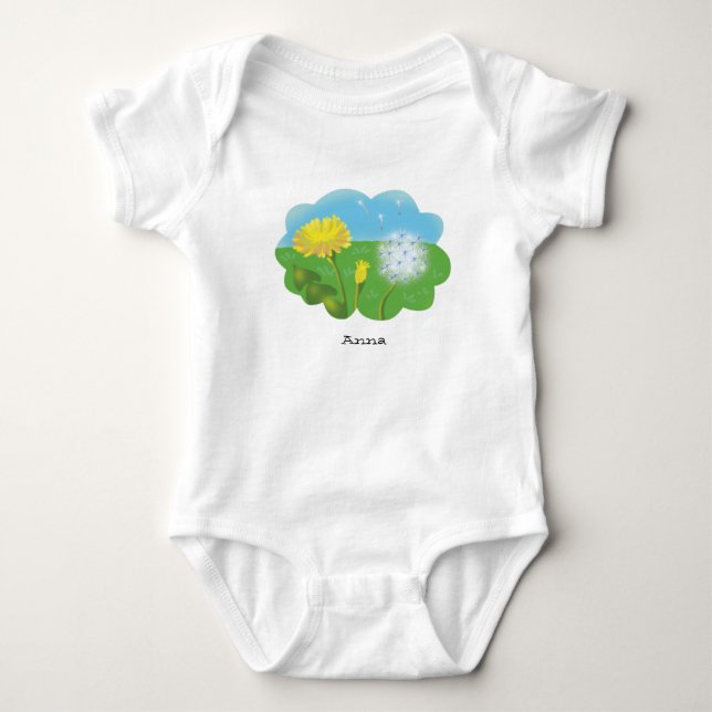  cartoon personalized dandelion in the meadow in s baby bodysuit (Front)