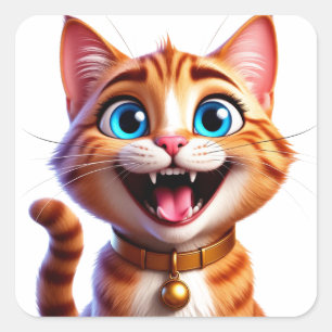 Cartoon Pet Cat With Blue Eyes Happy Expression 😸 Square Sticker