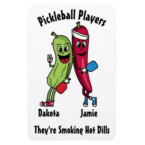 Cartoon Pickle and Pepper Hot Dill Pickleball Team Magnet