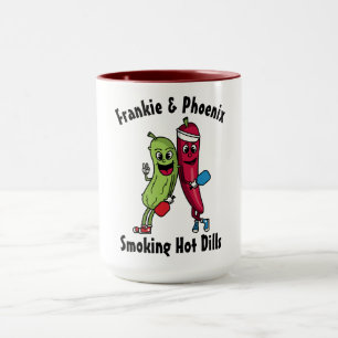 Cartoon Pickle and Pepper Pickleball Team Hot Dill Mug