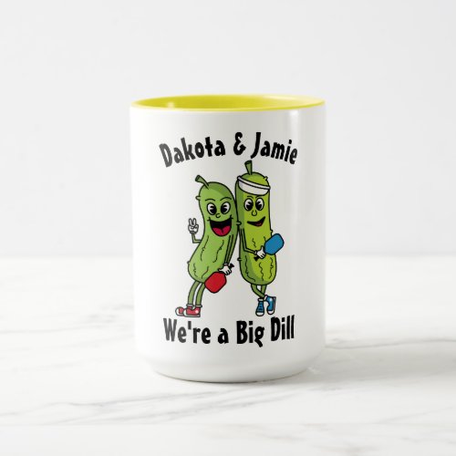 Cartoon Pickle Pair Pickleball Team Big Dill Mug