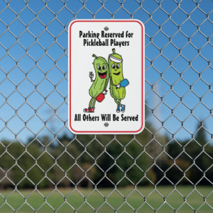 Cartoon Pickles Pickleball Players Pickleball Team Metal Sign