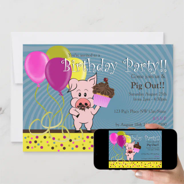 cartoon pig birthday invitation | Zazzle