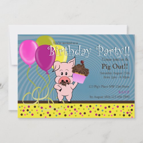 cartoon pig birthday invitation