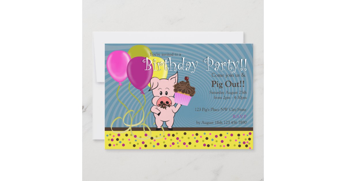 cartoon pig birthday invitation | Zazzle