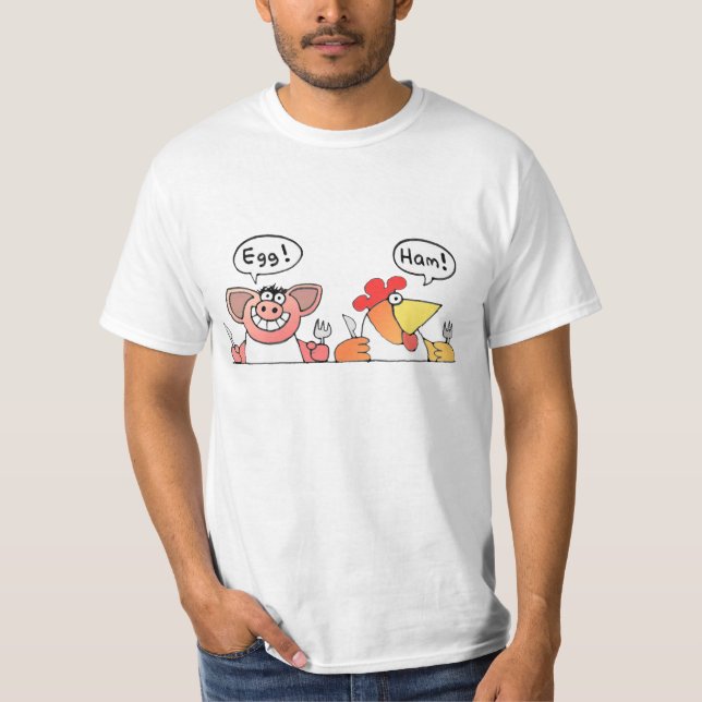 Cartoon Pig + Cartoon  Chicken Breakfast T-Shirt (Front)
