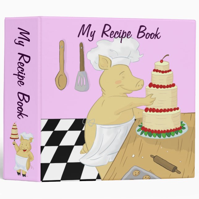 Cartoon Pig Chefs Recipe Binder (Front/Spine)