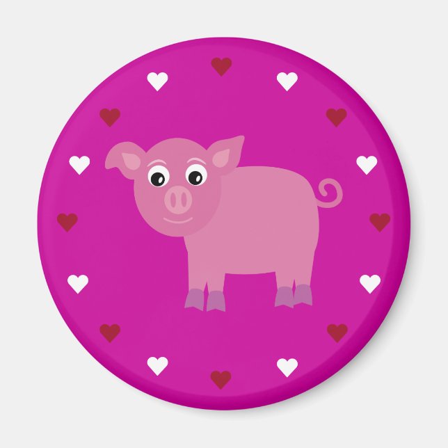 Cartoon Pig & Hearts Customizable Pink Charity Magnet (Front)