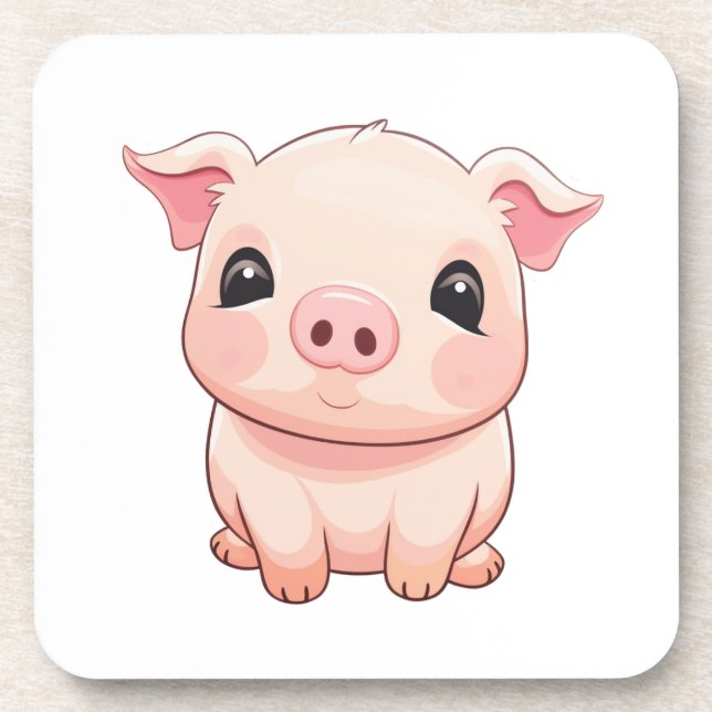 Cartoon pig illustration beverage coaster (Front)