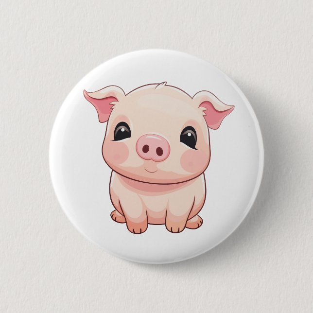 Cartoon pig illustration button (Front)