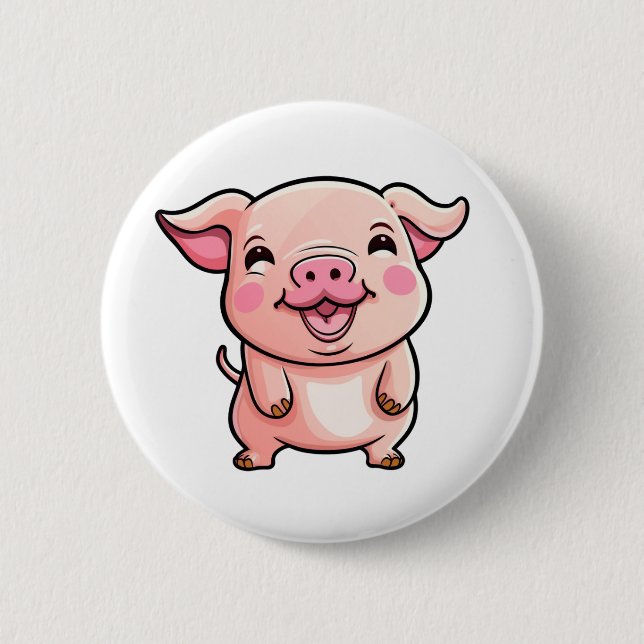 Cartoon pig illustration button (Front)
