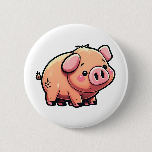 Cartoon pig illustration button (Front)