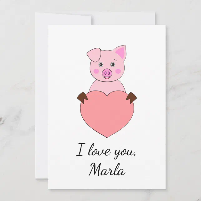 Cartoon pig in love Valentine Holiday Card | Zazzle