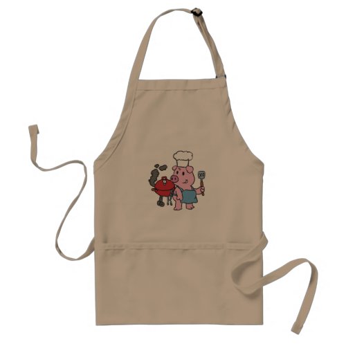 Cartoon pig making bbq  choose background color adult apron
