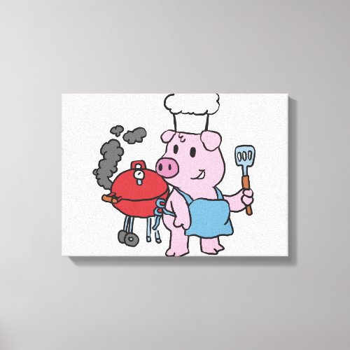 Cartoon pig making bbq  choose background color canvas print