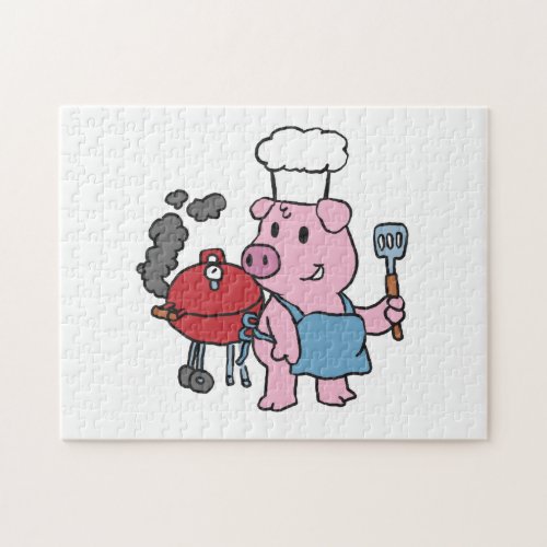 Cartoon pig making bbq  choose background color jigsaw puzzle