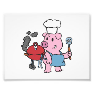 Cartoon pig making bbq choose background color photo print