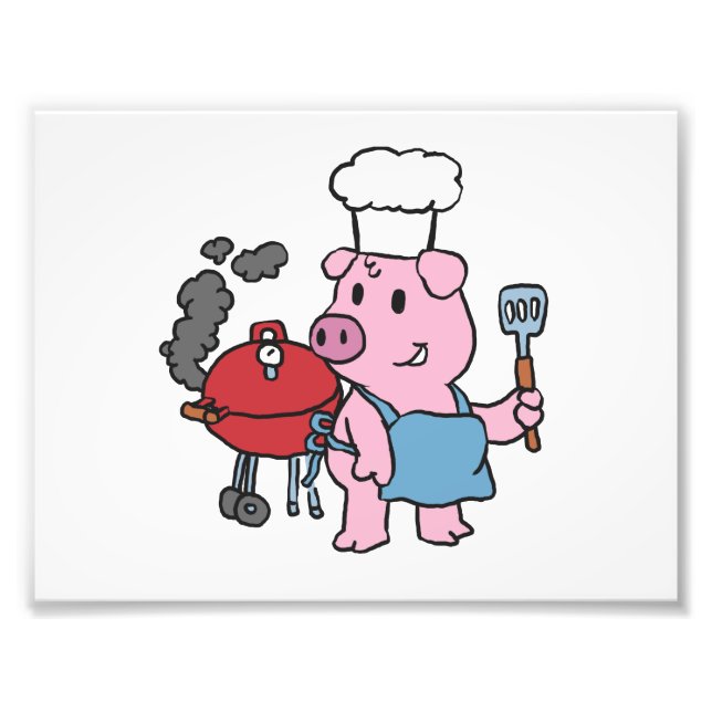 Cartoon pig making bbq | choose background color photo print (Front)