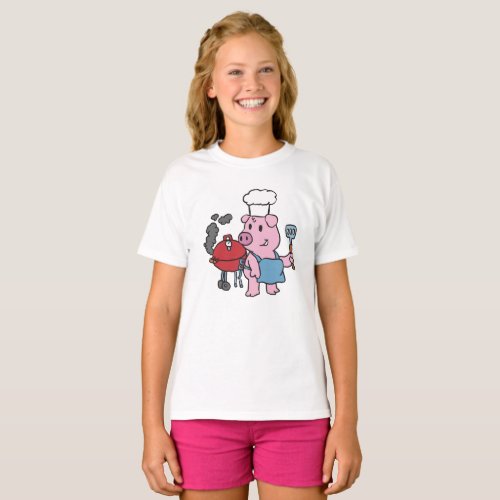 Cartoon pig making bbq  choose background color T_Shirt