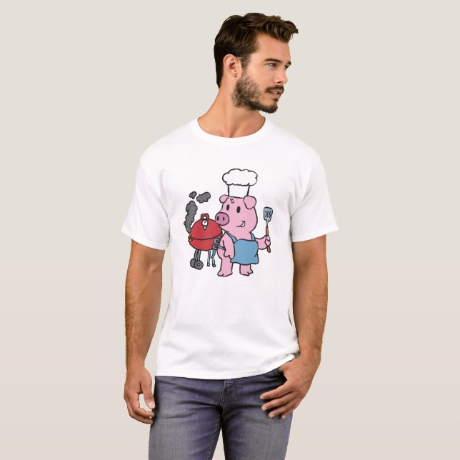 Cartoon pig making bbq | choose background color T-Shirt (Front Full)