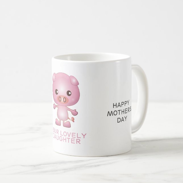 Cartoon Pig Mother's Day Coffee Mug (Front Right)