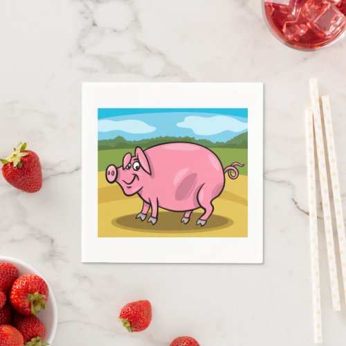 Cartoon Pig On A Farm Paper Napkins