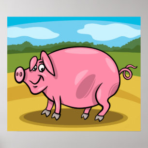 Cartoon Pig On A Farm Poster
