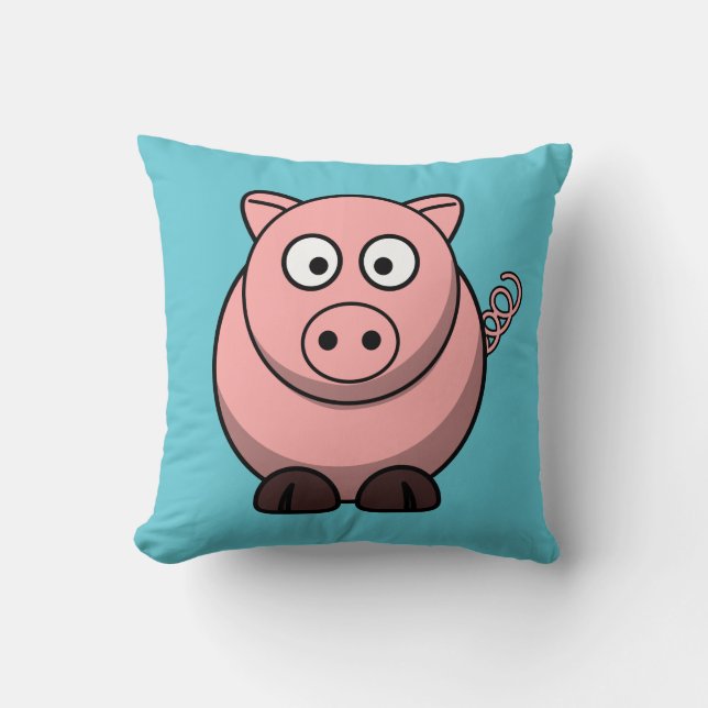 Cartoon Pig on Aqua Throw Pillow (Front)