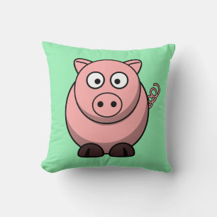 Cartoon Pig on Mint Green Throw Pillow