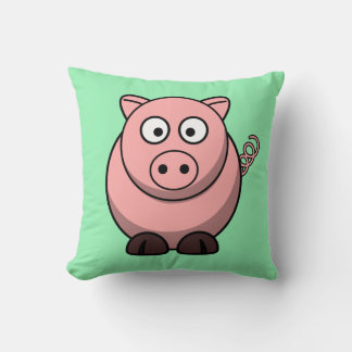 Cartoon Pig on Mint Green Throw Pillow