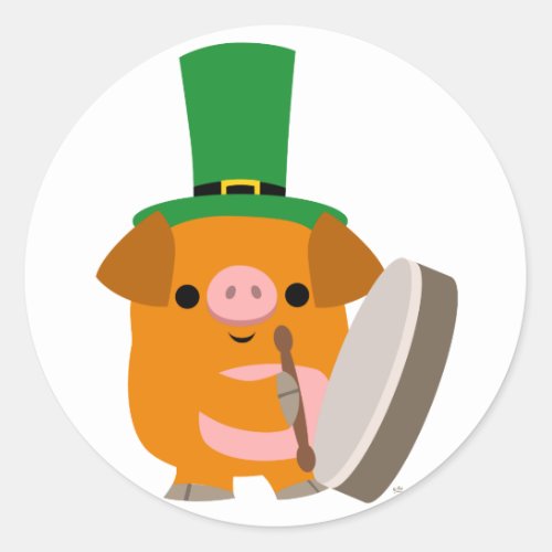 Cartoon Pig playing Bodhran  St Patty sticker