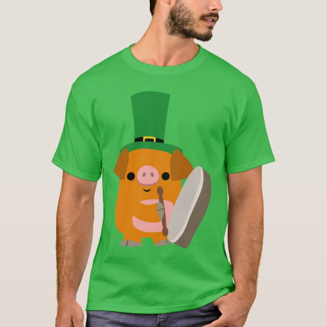 Cartoon Pig playing Bodhran :) St Patty T-shirt (Front)