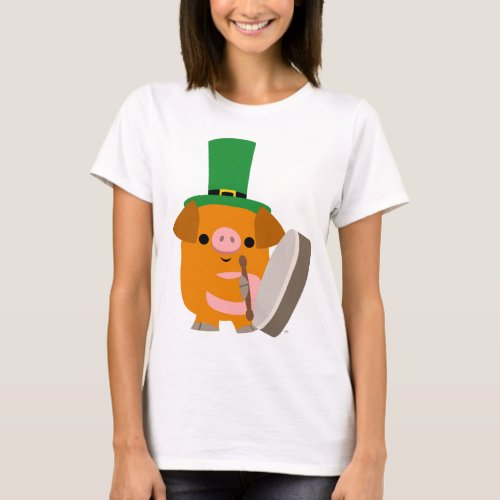 Cartoon Pig playing Bodhran St Patty womanT_shirt T_Shirt