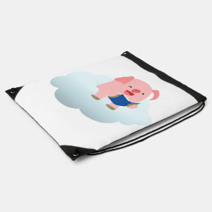 Cartoon Pig Reader on Cloud Drawstring Backpack