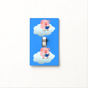 Cartoon Pig Reader on Cloud Light Switch Cover