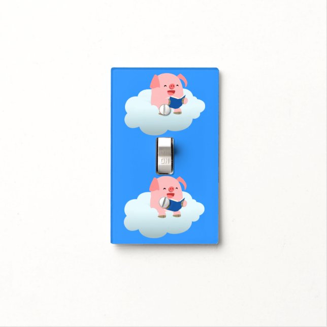 Cartoon Pig Reader on Cloud Light Switch Cover (In Situ)