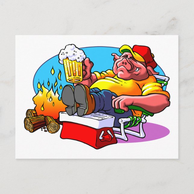 Cartoon Pig Roast Postcard (Front)