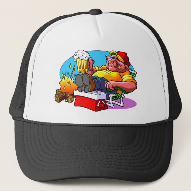 Cartoon Pig Roast Trucker Hat (Front)