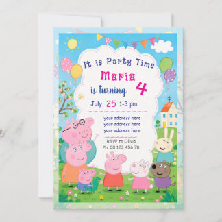 Cartoon Pig Theme invitaion. Kids party. Invitation