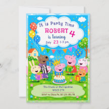 Cartoon Pig Theme invitaion. Kids party.