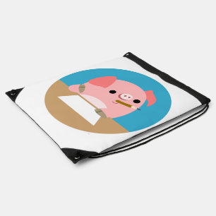 Cartoon Pig "Writer's Block" Drawstring Backpack