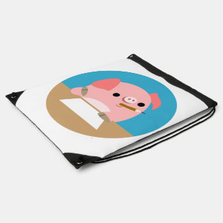 Cartoon Pig "Writer's Block" Drawstring Backpack