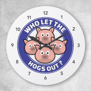 Cartoon Pigs Retro 90s Joke - Who Let The Hogs Out Large Clock