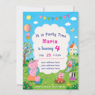 Cartoon Pigs Theme invitaion. Kids party. Invitation