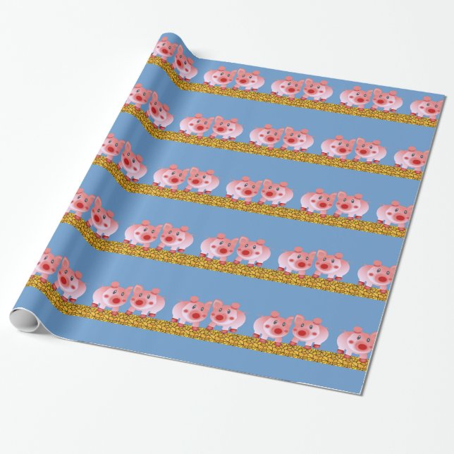 Cartoon Pigs Wrapping Paper (Unrolled)